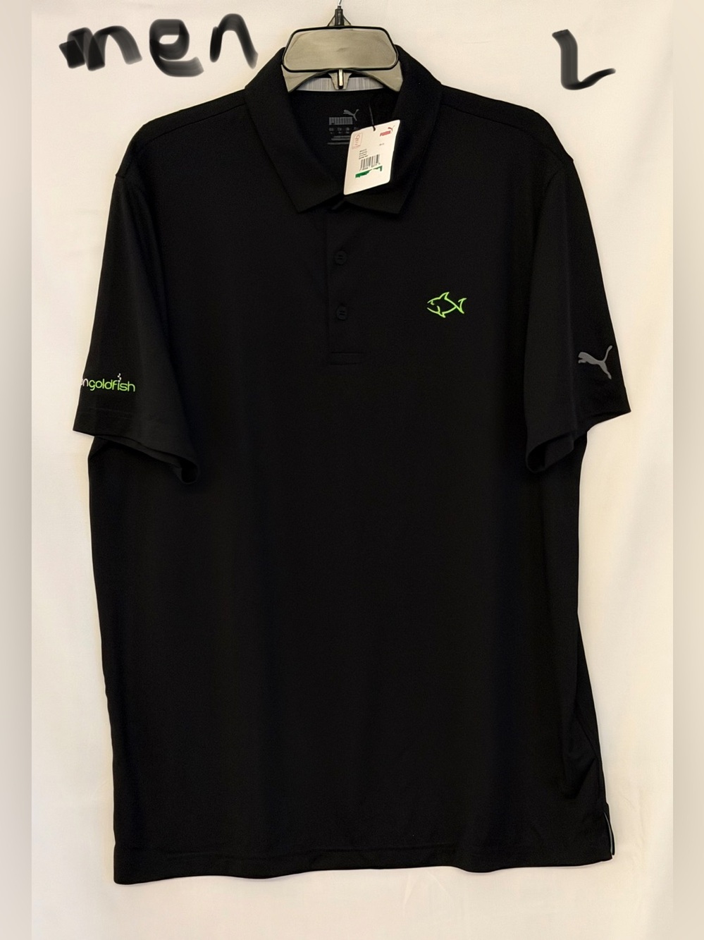 Puma Black Polo with Neon Green Fish Logo
